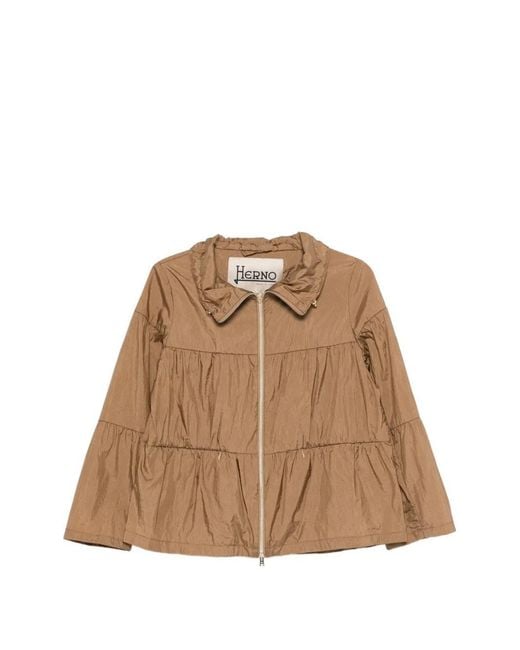 Herno Brown Ruffled Jacket