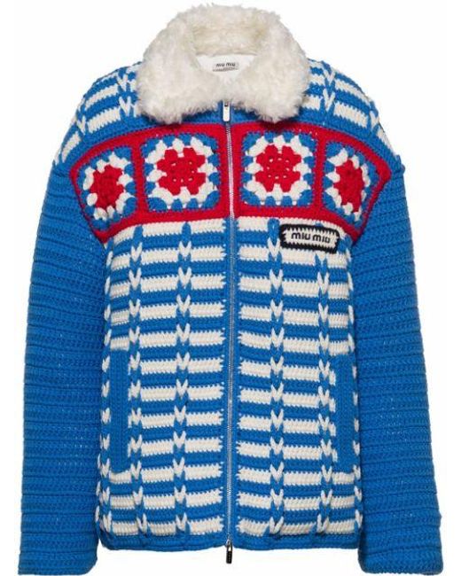 Miu Miu Black Crochet-knit Wool Jacket
