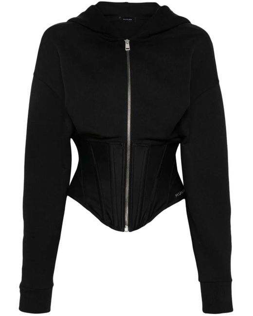 Mugler Black Corset Zip-up Hoodie - Women's - Polyester/cotton