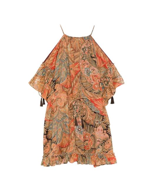 Etro Orange Short Dress With Ruffles And Laces