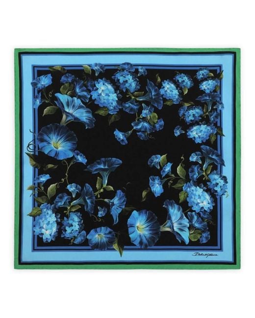 Foulard 50x50 in twill stampa fiore campanule di Dolce & Gabbana in Blue