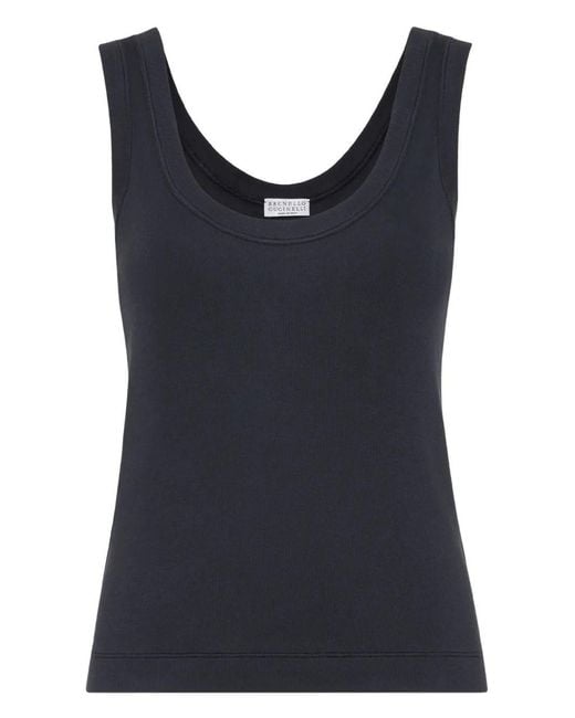 Brunello Cucinelli Black Ribbed Tank Top