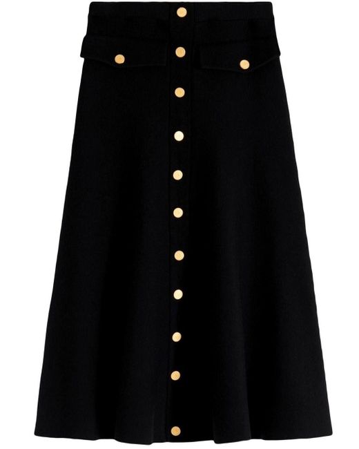 Victoria Beckham Black Button-detail Merino Wool Midi Skirt