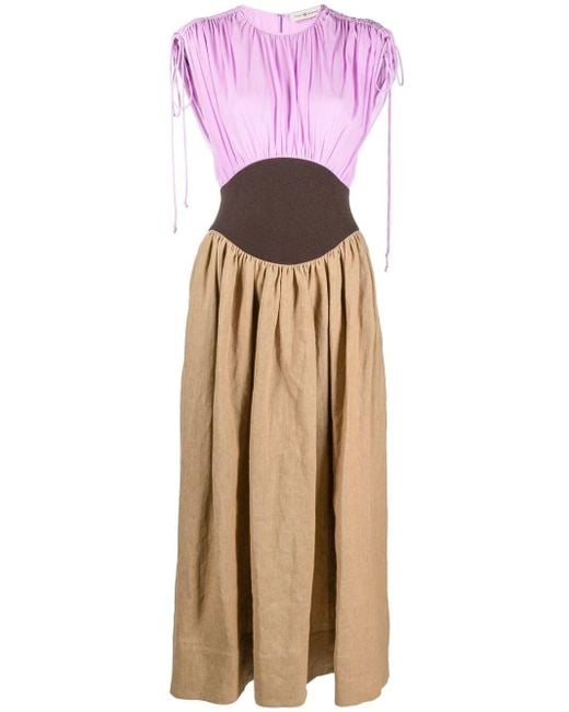 Tory Burch Pink Silk Chiffon Linen Burlap Dress