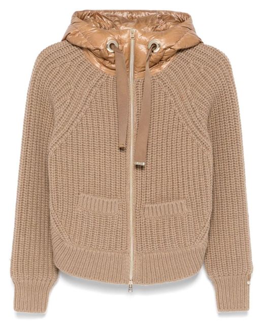 Herno Hooded Cardigan in Brown Lyst