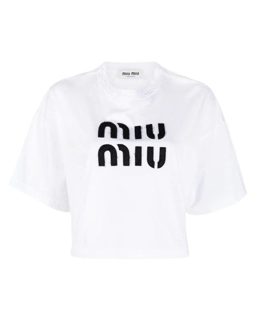 Miu Miu White Logo-print Cotton T-shirt