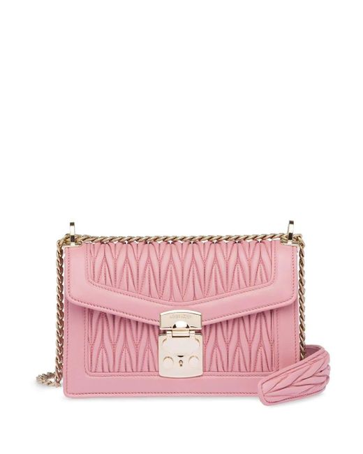 Miu Miu Pink Miu Confidential Matelassé Leather Shoulder Bag