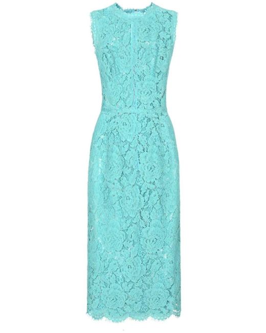 Dolce & Gabbana Blue Floral-Lace Sleeveless Midi Dress