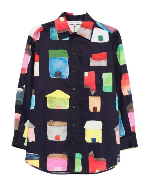 Stine Goya Blue House-Print Shirt