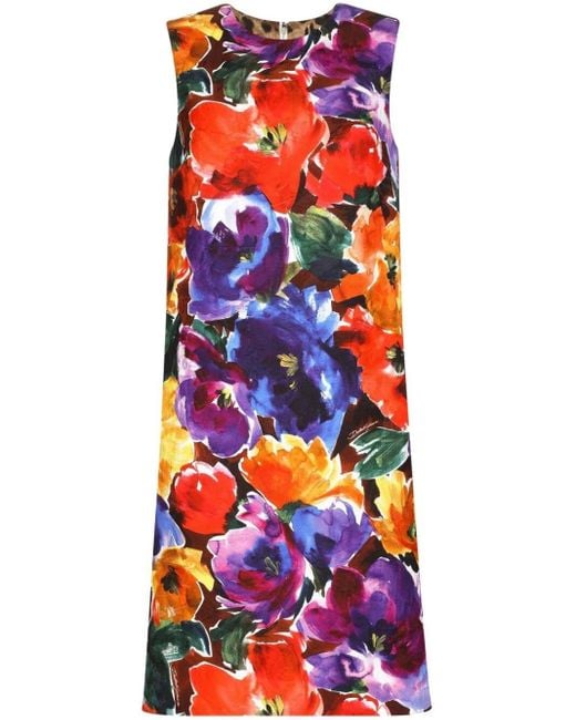 Dolce & Gabbana Red Abstract Flower Print Dress Clothing