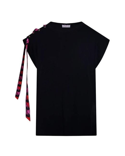 Emilio Pucci Black Marmo-Print Tie-Detail T-Shirt