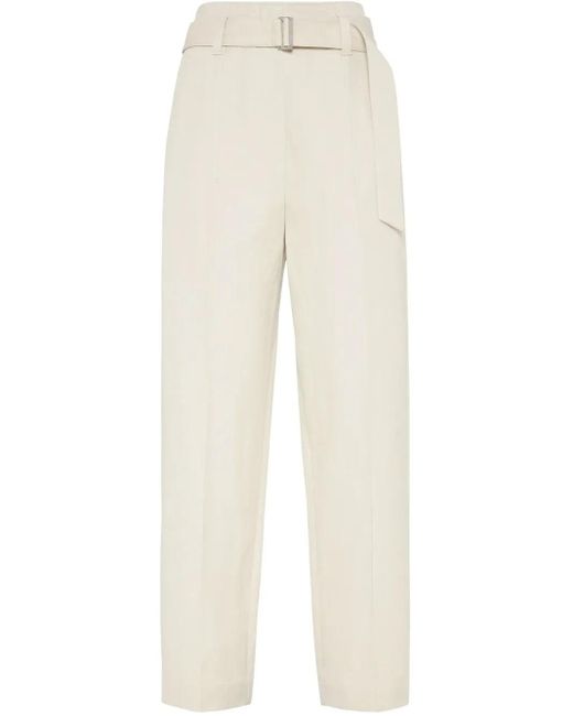 Brunello Cucinelli White Canvas Trousers With Shiny Details