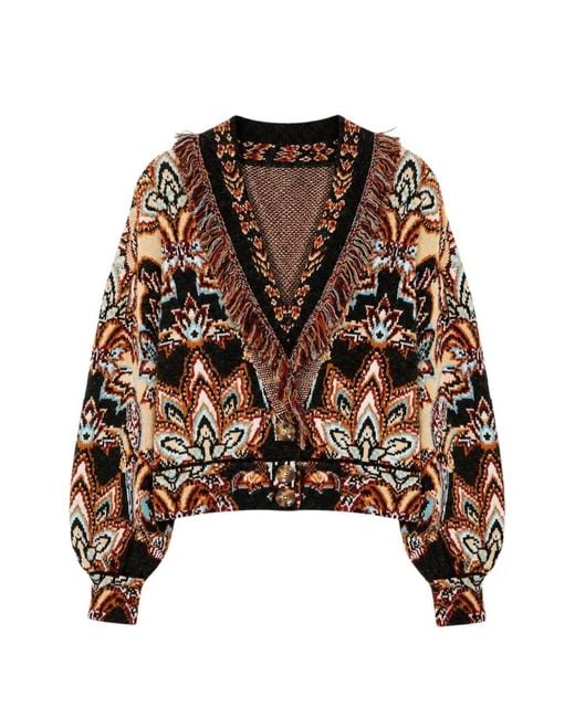Farm Rio Brown Knit Fringe Cardigan