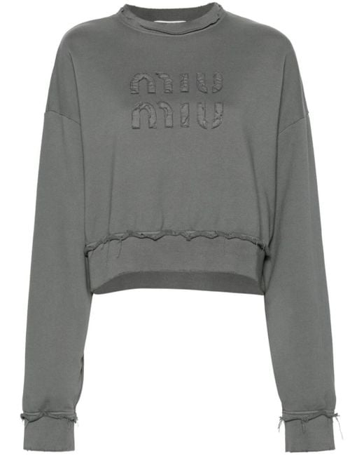 Miu Miu Gray Garment- Dyed Cotton Fleece Sweatshirt