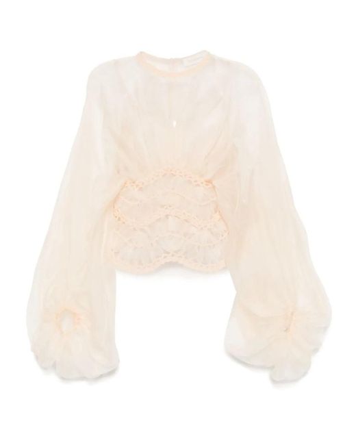 Zimmermann White Illuminate Macrame Blouse