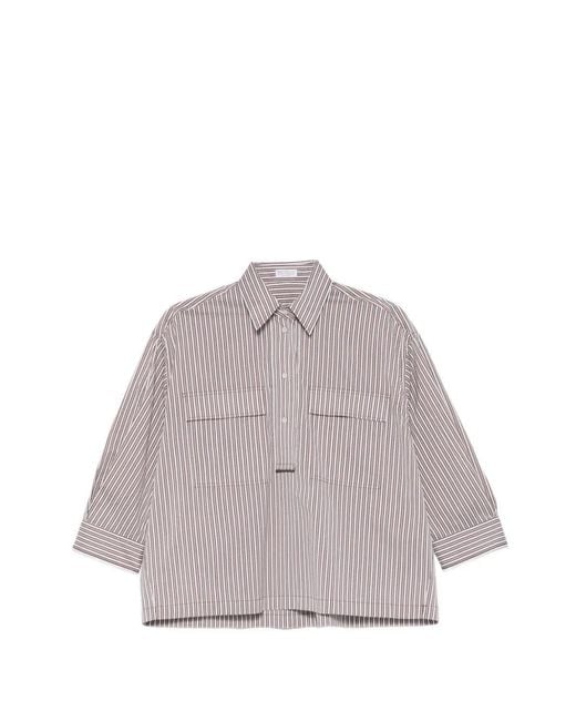 Brunello Cucinelli Gray Striped Pocket Blouse