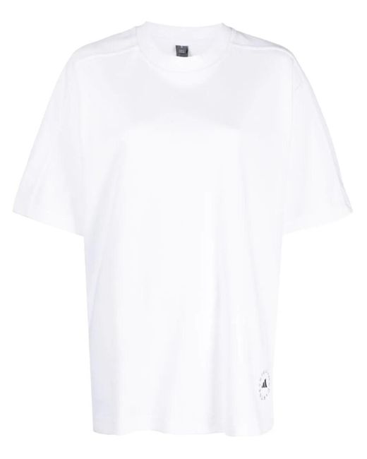 Adidas By Stella McCartney White Logo-print Cotton-blend T-shirt