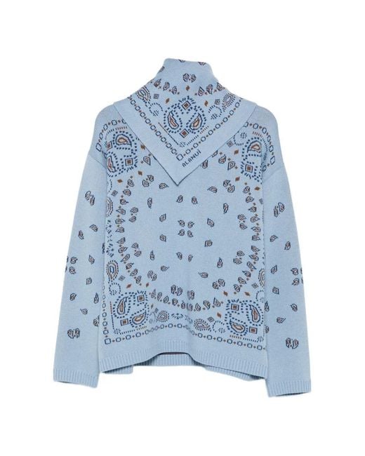 Alanui Blue Bandana-Jacquard Sweater