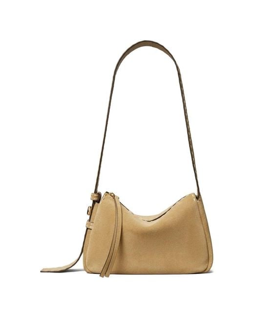 Tory Burch Metallic Small Romy Suede Pick Stitch Shoulder Bag