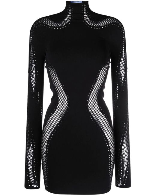 Mugler Mesh Panelled Mini Dress in Black | Lyst