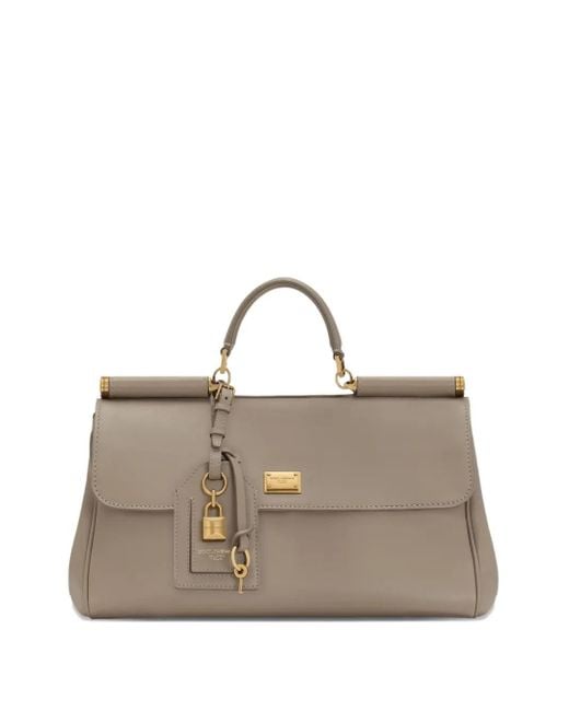 Dolce & Gabbana Natural Sicily Lock-Charm Leather Tote Bag