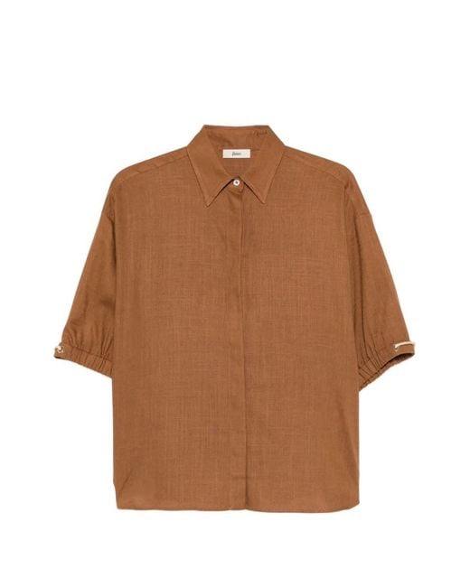 Herno Brown Elasticated-Sleeves Shirt