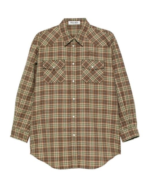 Camicia A Quadri di Miu Miu in Natural