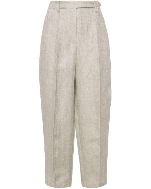 Brunello Cucinelli White Mid-rise Tapered Linen Trousers
