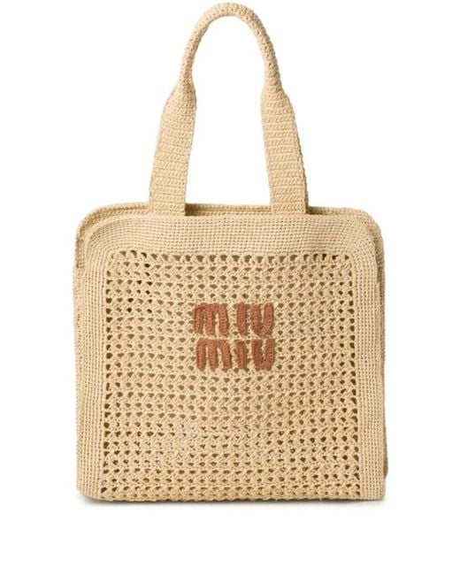 Miu Miu Natural Logo-Patch Crochet Bag