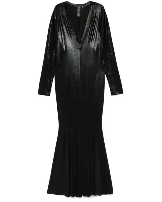 Norma Kamali Black Dolman V Neck Fishtail Gown