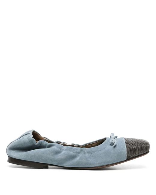 Brunello Cucinelli Blue Monili-detail Suede Ballerina Shoes