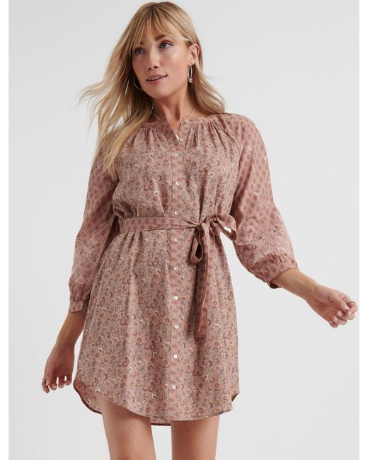 Lucky Brand Cotton Mixed Print Embroidered Peasant Dress ...