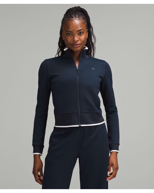 lululemon Textured Slim Fit Track Jacket Size 16 in Blue Lyst