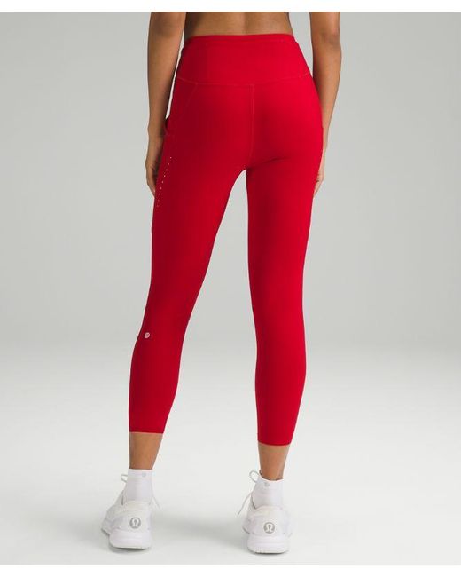 lululemon athletica Fast And Free High-rise Crop Pants Pockets - 23" - Color Dark Red/neon/red - Size 0