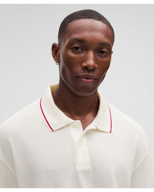 lululemon athletica White – -Knit Jersey Short-Sleeve Polo Shirt – – Size Large for men