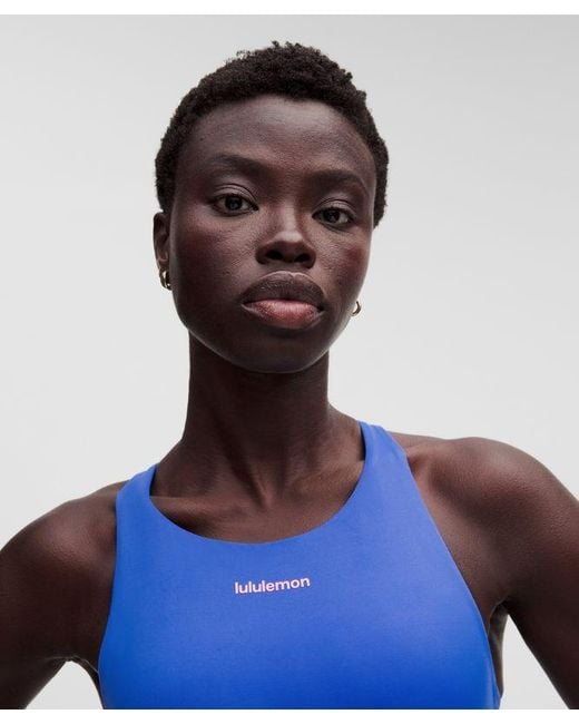 lululemon athletica Blue – Energy High-Neck Longline Sports Bra Medium Support, B–D Cups Evolve Wordmark – – Size Large
