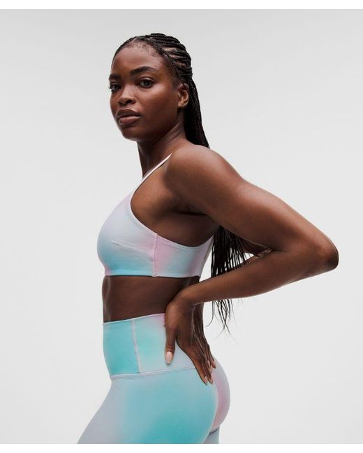lululemon athletica Blue – Wunder Train Strappy Racer Sports Bra Light Support, C/D Cup – Color Printed – Size 14