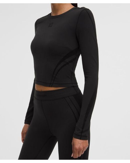 lululemon athletica Black – Wunder Train Cropped Long-Sleeve Shirt Flocked – – Size 4
