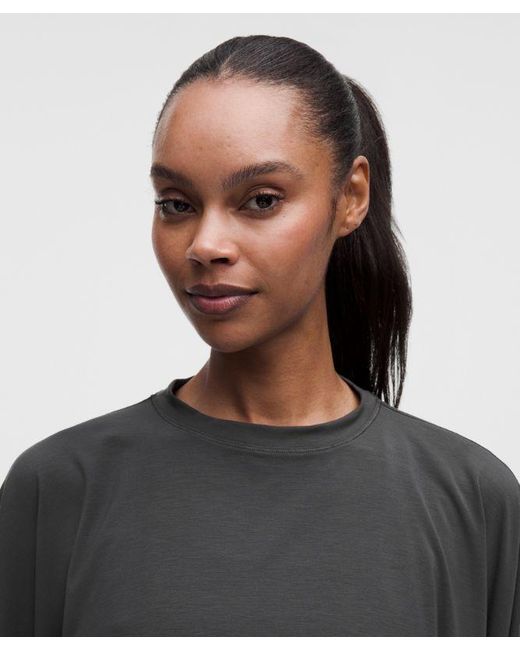 lululemon athletica Gray – Easyset Relaxed-Fit Cropped Long-Sleeve Shirt Wordmark – – Size Large
