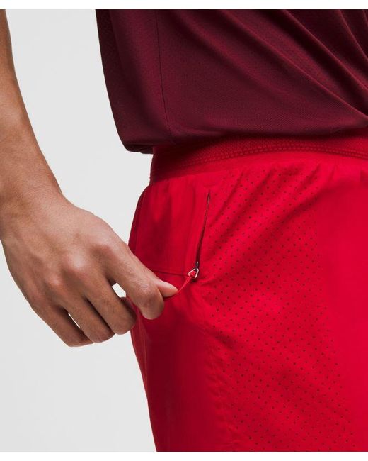 lululemon athletica Red – Perforated Lined Running Shorts – 5" – /Neon – Size Large for men