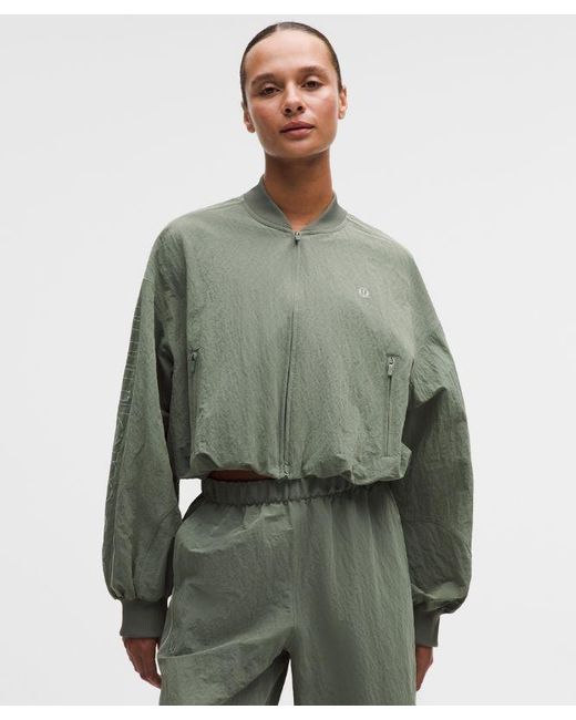 lululemon athletica Green Crinkle Nylon Track Jacket