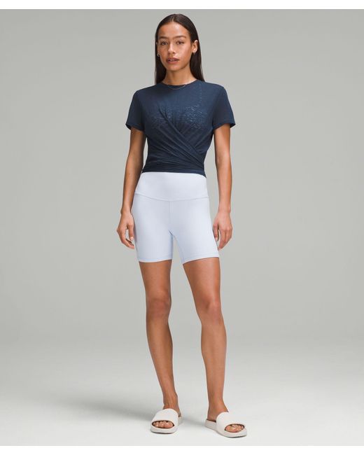 lululemon athletica Blue Tie-waist Breathable Short-sleeve Shirt