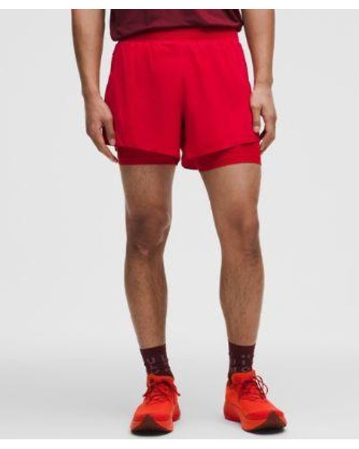 lululemon athletica Red – Perforated Lined Running Shorts – 5" – /Neon – Size Large for men