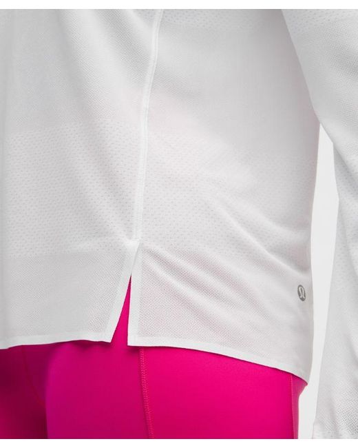 lululemon athletica White – Fast And Free Long-Sleeve Shirt Perforated Stripe – – Size Large