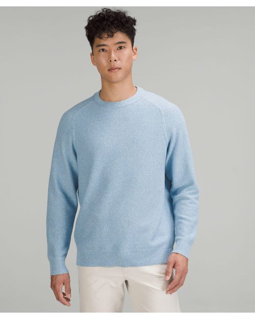 lululemon athletica Blue Textured Knit Crewneck Sweater for men