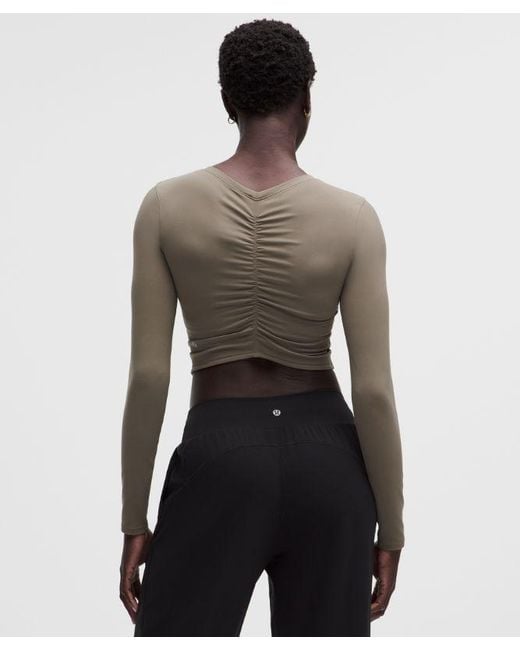 lululemon athletica Gray – All It Takes Centre-Ruched V-Neck Long-Sleeve Shirt – – Size 14