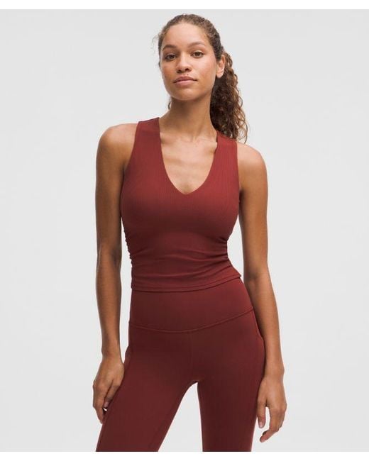 lululemon athletica Red – All It Takes V-Neck Tank Top Light Support, B–D Cup Ribbed Nulu – – Size 4