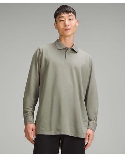 lululemon athletica Gray – Classic-Fit Pique Long-Sleeve Polo Shirt – – for men