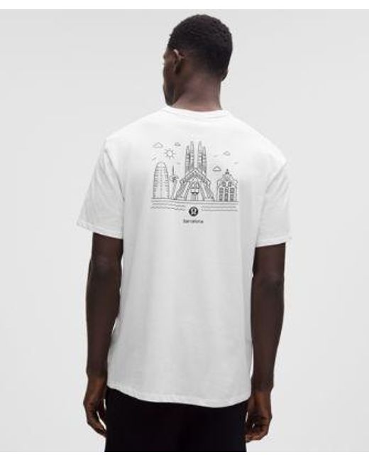 lululemon athletica White – Cotton Jersey T-Shirt Barcelona – – Size Large for men