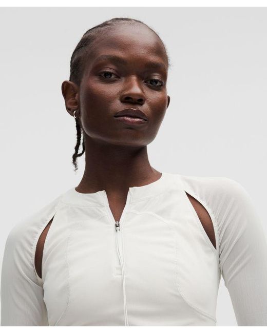 lululemon athletica White – Mesh Cropped Long-Sleeve Shirt Slnsh Collection – – Size Large